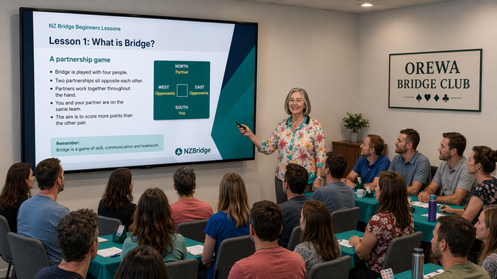 Orewa Bridge Club beginners' Lessons are suitable for all ages